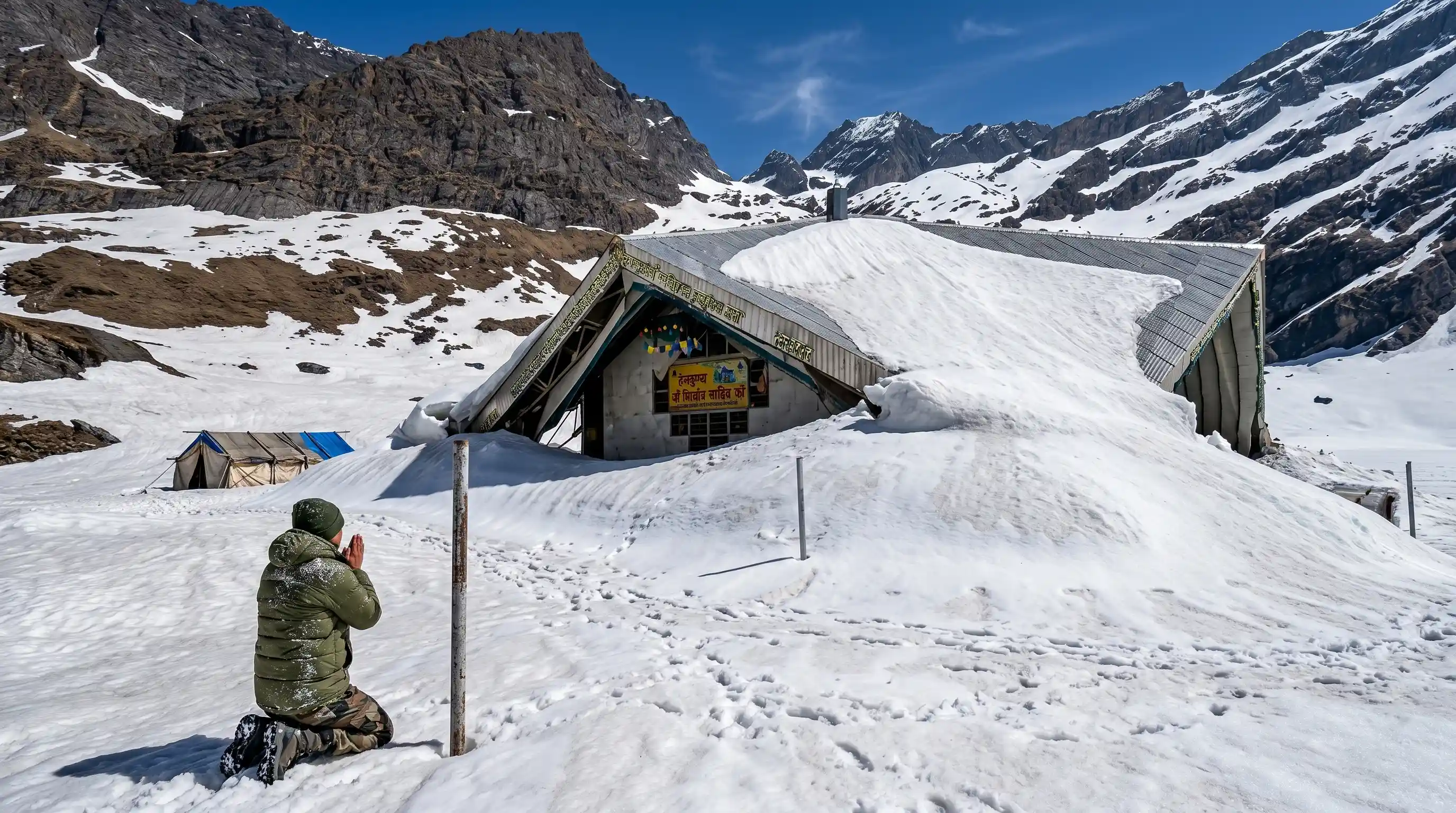 Hemkund sahib Gurudwara under thick snow